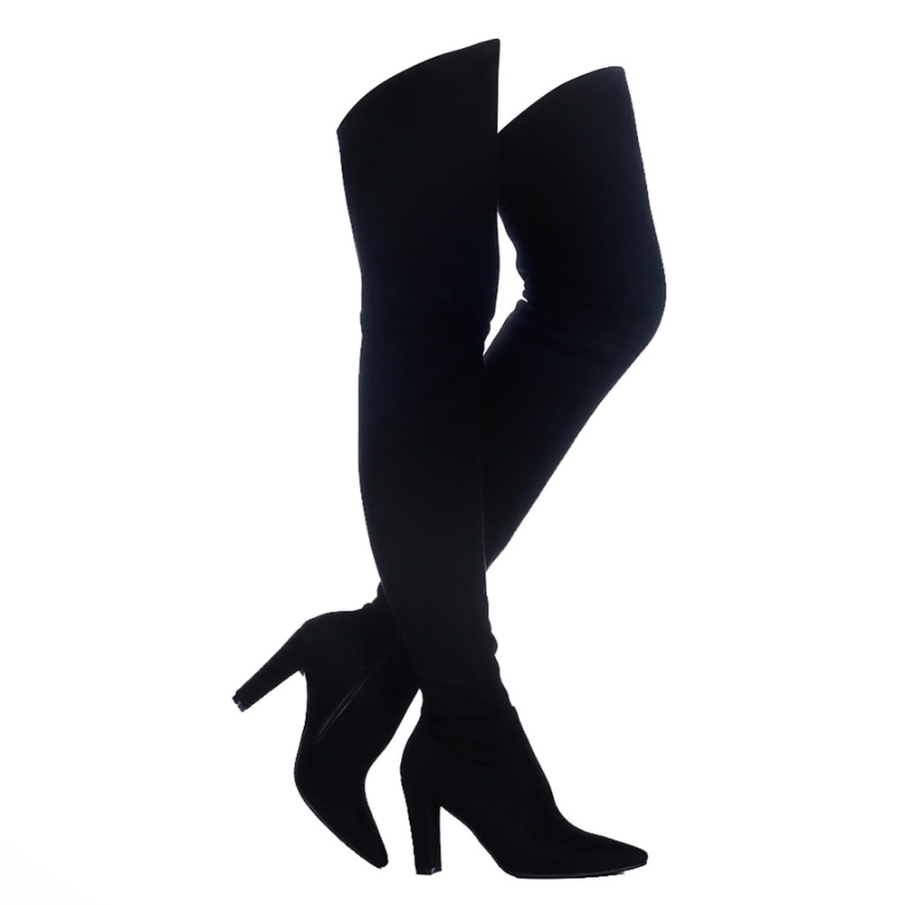 Sleek Black Over-the-Knee Boots with Stiletto Heel Pre-Loved